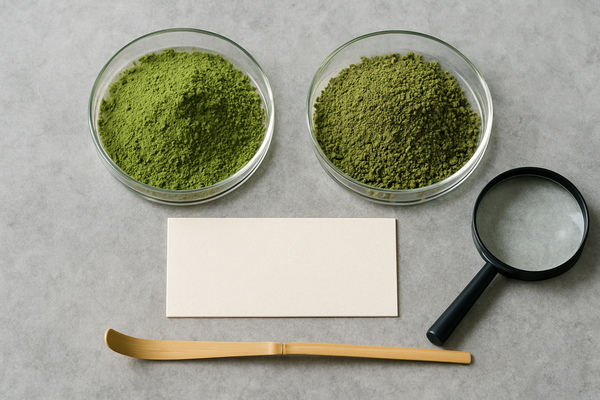 抹茶と粉末茶の粒子・表示確認を表す比較静物